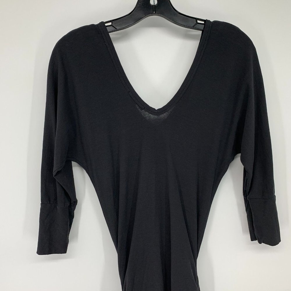 Standard James Perse Dress Black Ruched High Twist Jersey V Neck - Picture 9 of 10